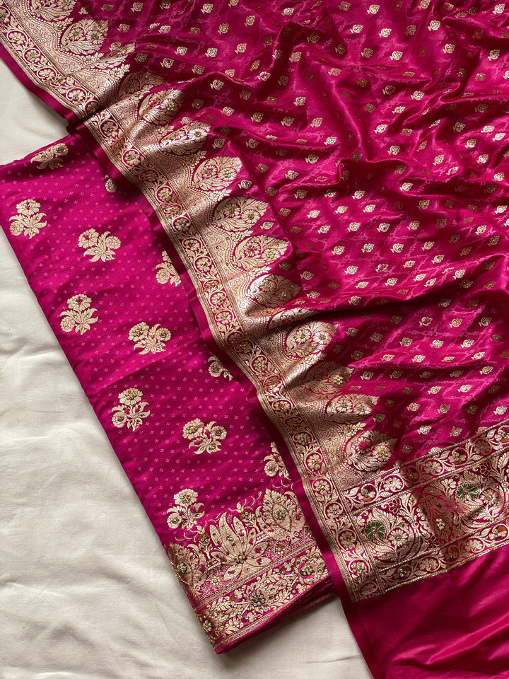 Pure Banarasi Katan Satin Silk UNstitched Suit.