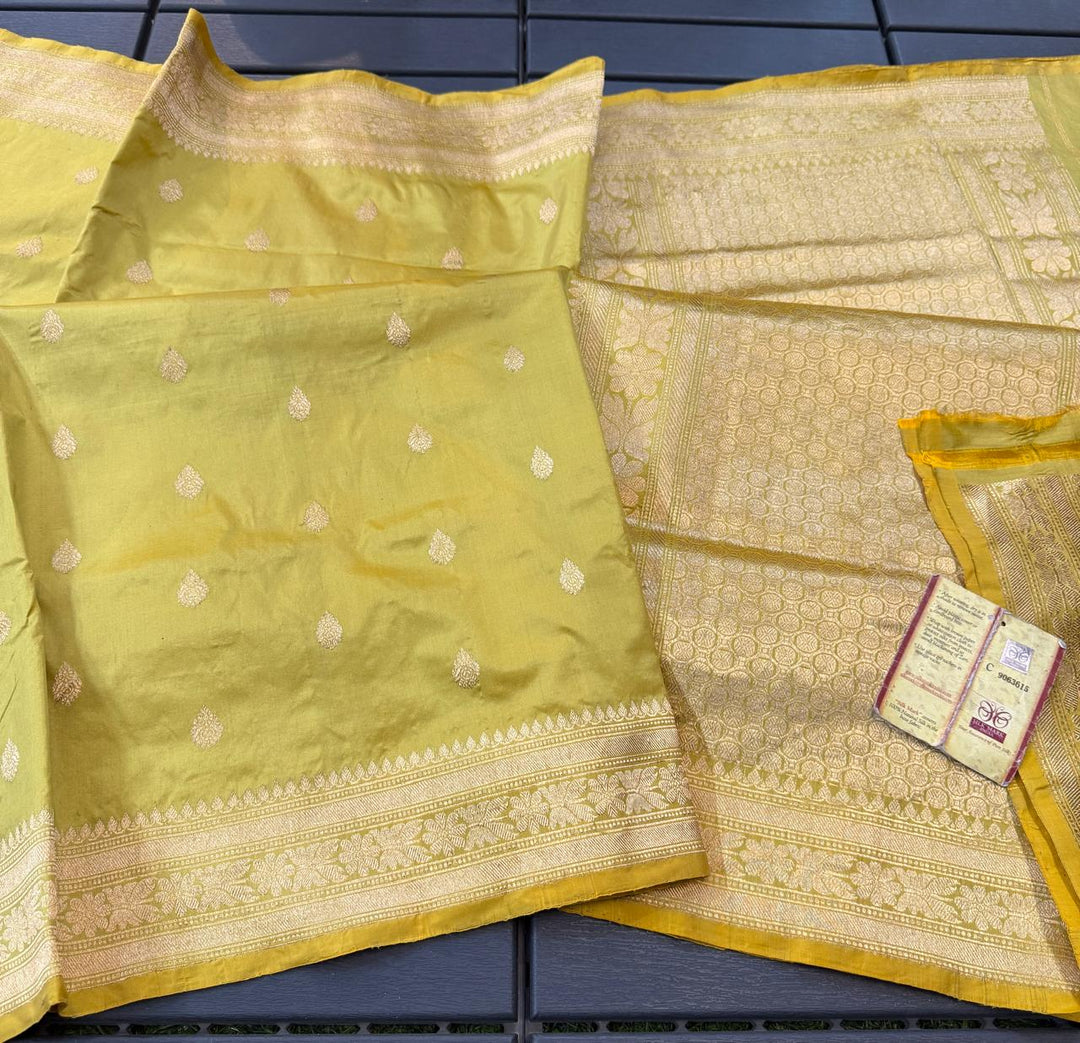Pure Banarasi Handloom Katan Silk Saree With Antique Zari Work .