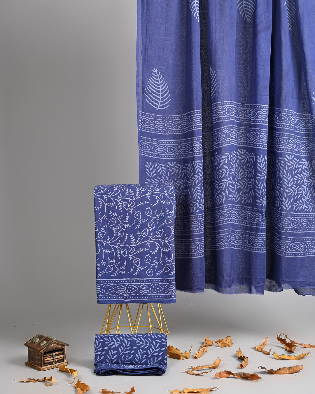 Pure Cotton Hand Block Printed Unstitched Suit Set With Cotton Dupatta .