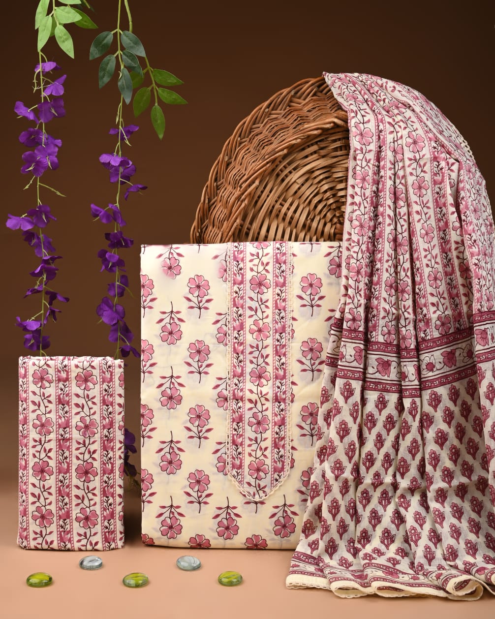 Pure Cotton Gotta patti Work unstitched Suit With Cotton Dupatta.