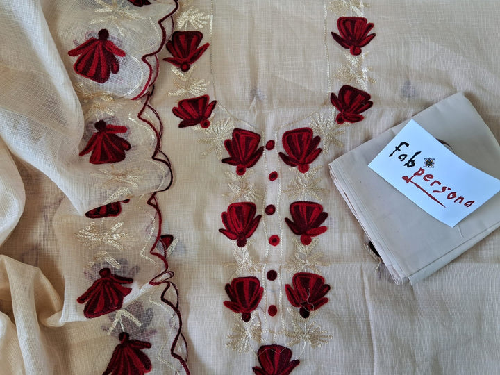 Off white kota doria Unstitched Suit