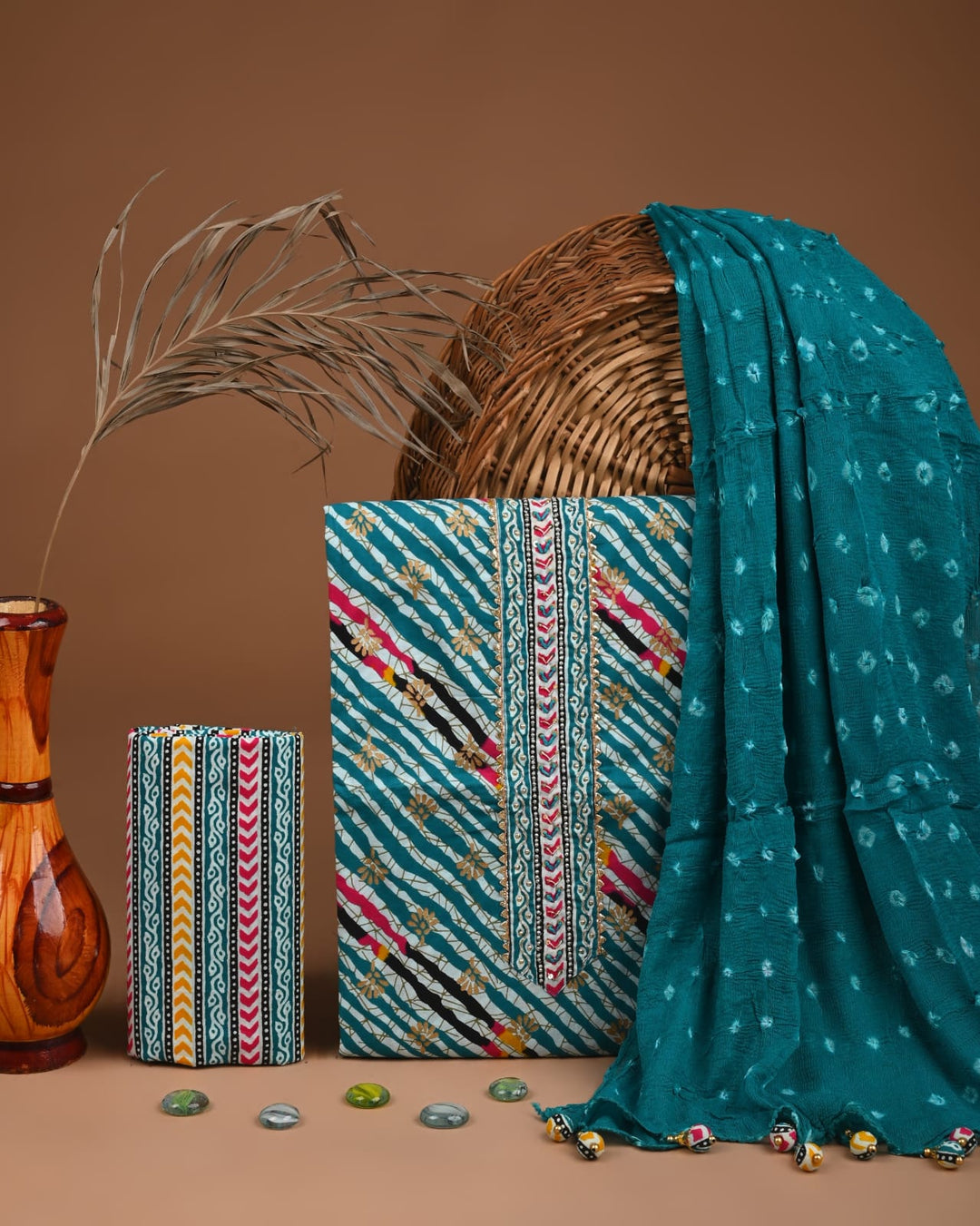 Pure Cotton Gotta patti Work unstitched Suit With Chiffon Dupatta.