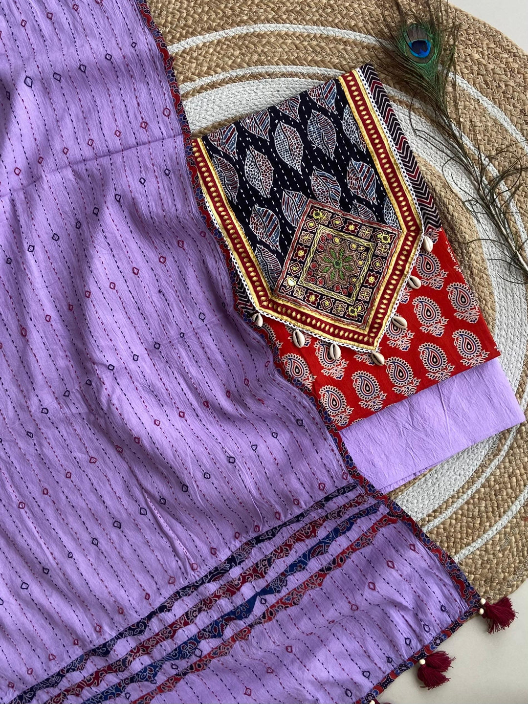 Pure Cotton Azrakh Print Unstitched suit With Patch Work Dupatta