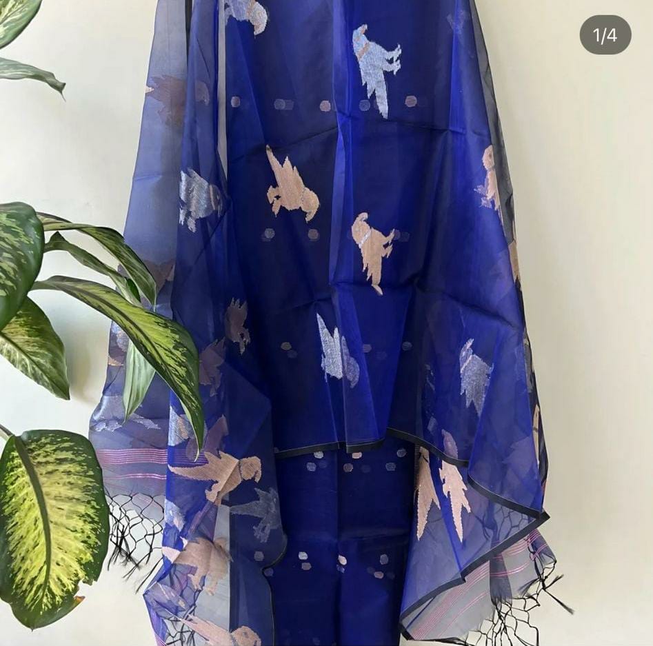 Pure Maslin Silk 2PC Jamdani Unstitched Suit With Bird Motif