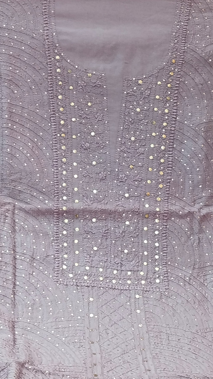 Pure Chanderi Silk 70grm Chikankari And Mukaish Work Unstitched Suit .