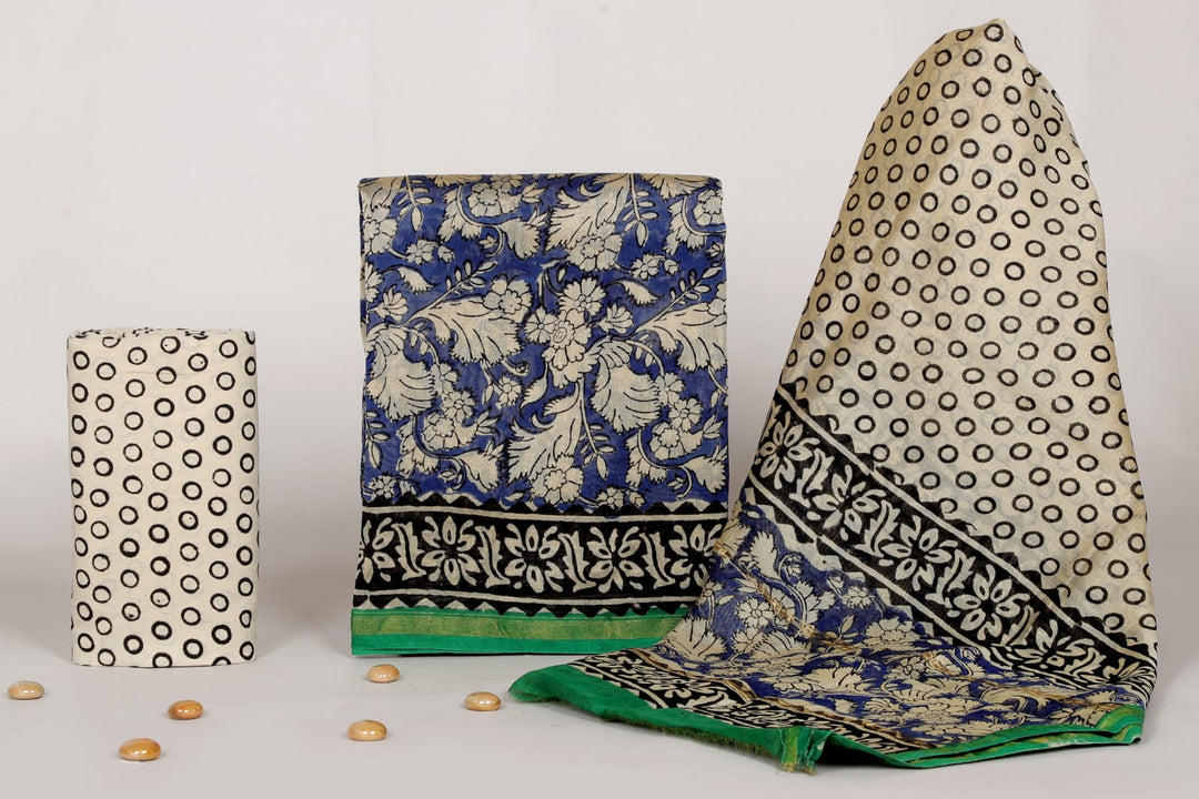 Pure Hand Block Chanderi Silk Unstitched Suit