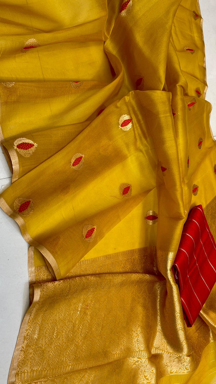 Pure Kora Organza Silk Handloom Zari Work Saree.