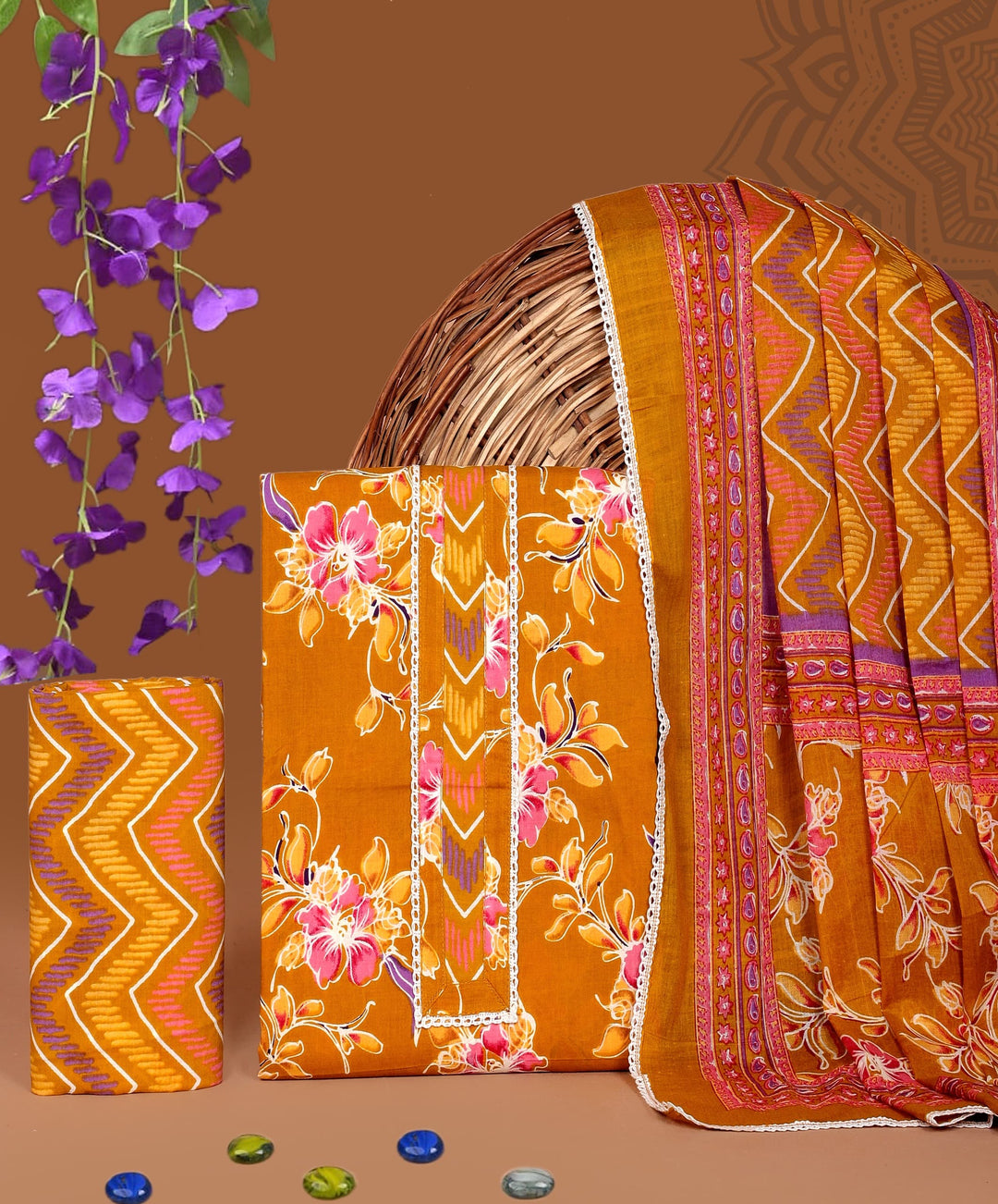 Pure Cotton Gotta patti Work unstitched Suit With Cotton Dupatta.