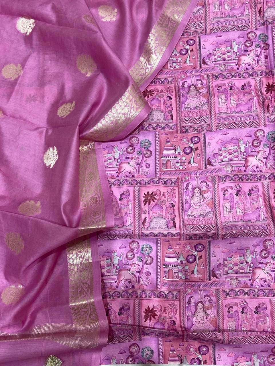 Pure Banarasi Chanderi Silk Digital Printed Unstitched suit .