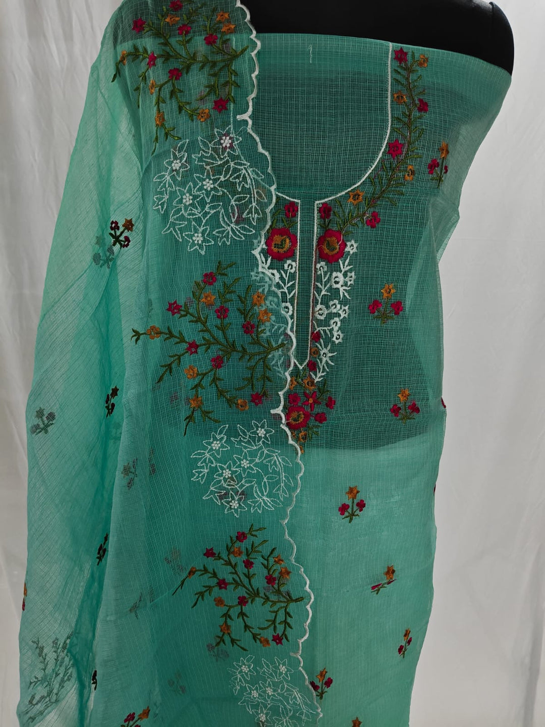 Pure Cotton Kota Doriya Embroidery Unstitched Suit With Dupatta