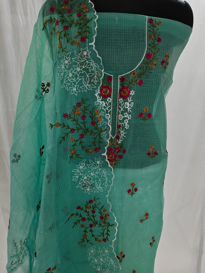 Pure Cotton Kota Doriya Embroidery Unstitched Suit With Dupatta