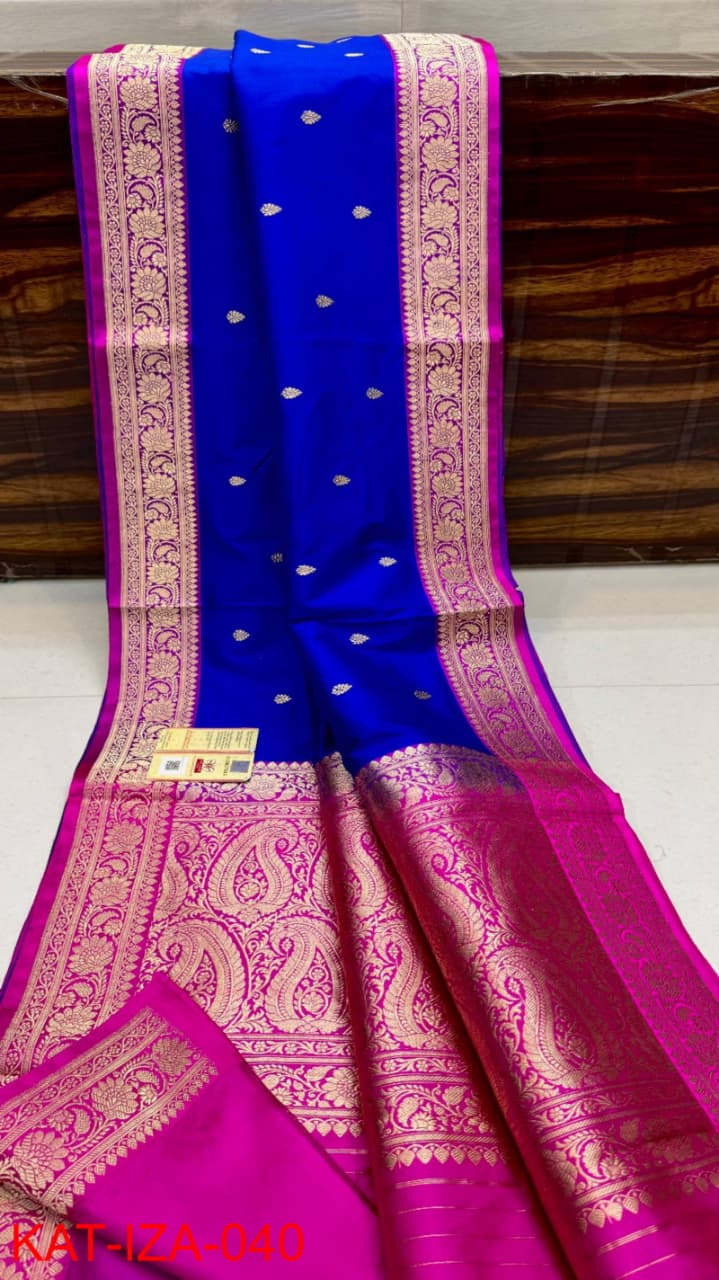 Pure Banarasi Katan Silk Saree With Antique Zari Work .