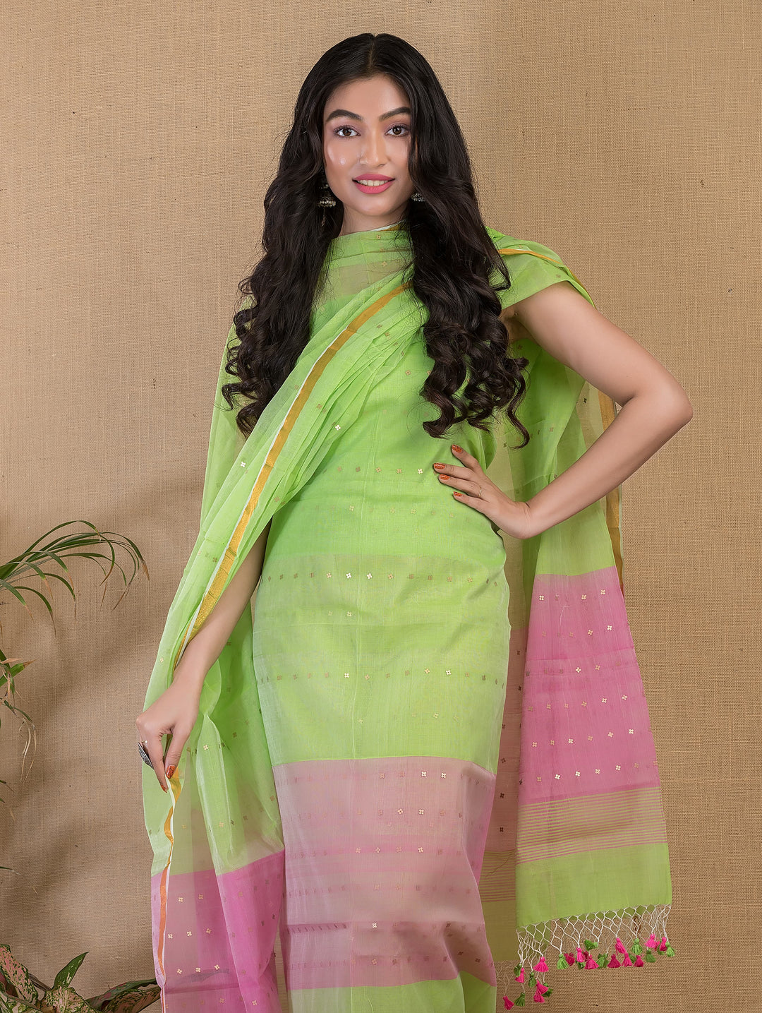 Pure Maslin silk 2PC Jamdani Sequence Handwork Unstitched Suit With Jaal net dupatta.