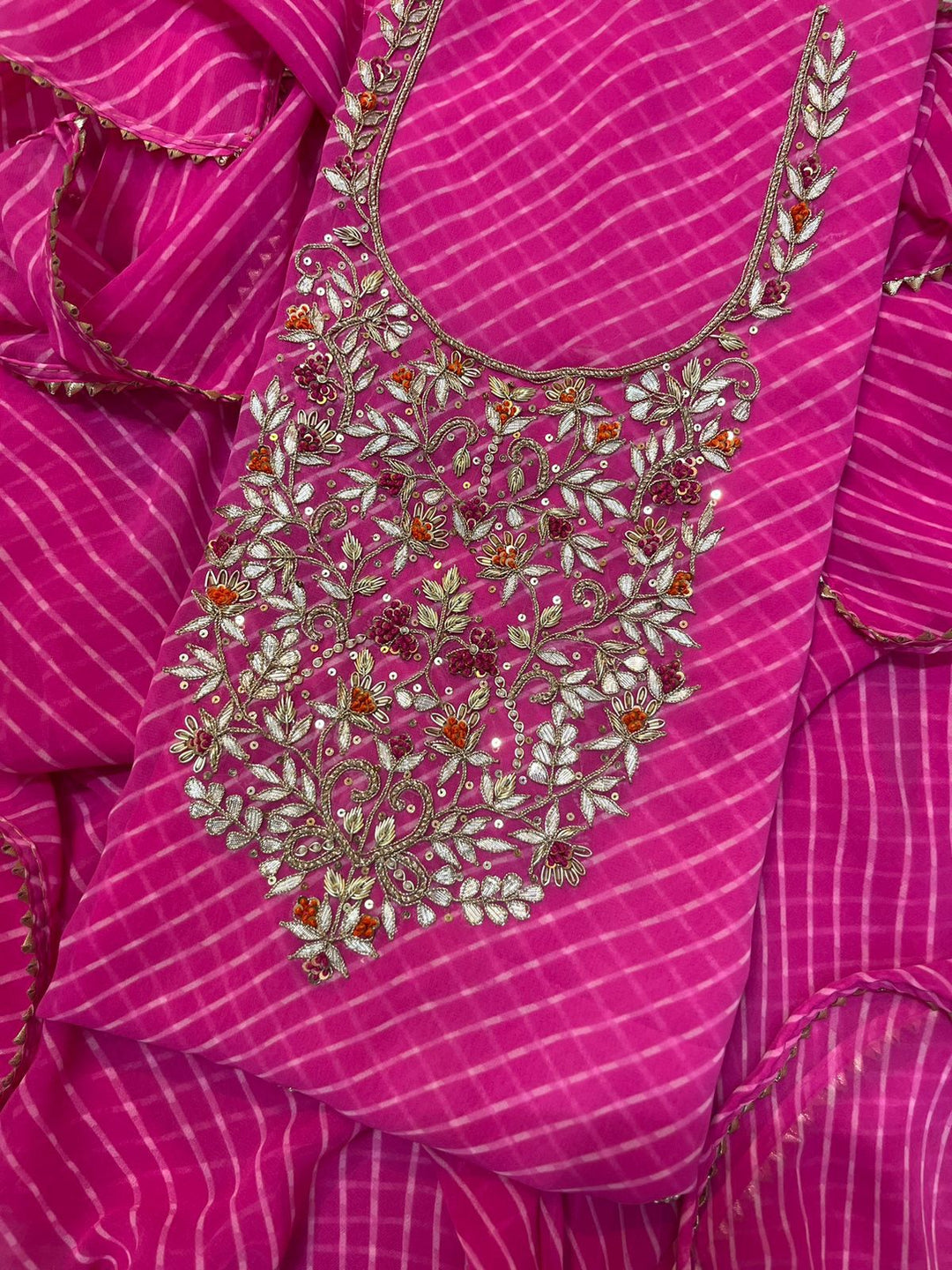 Hand Work Unstitched Suit in Georgette .