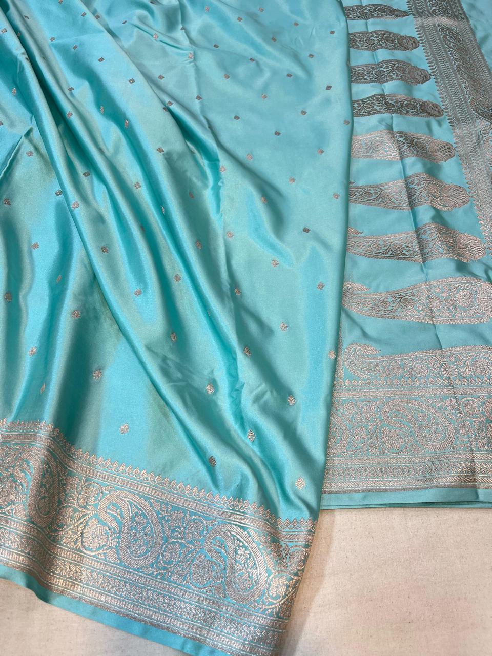 Pure Banarasi Mashru Silk Saree With Zari Work.