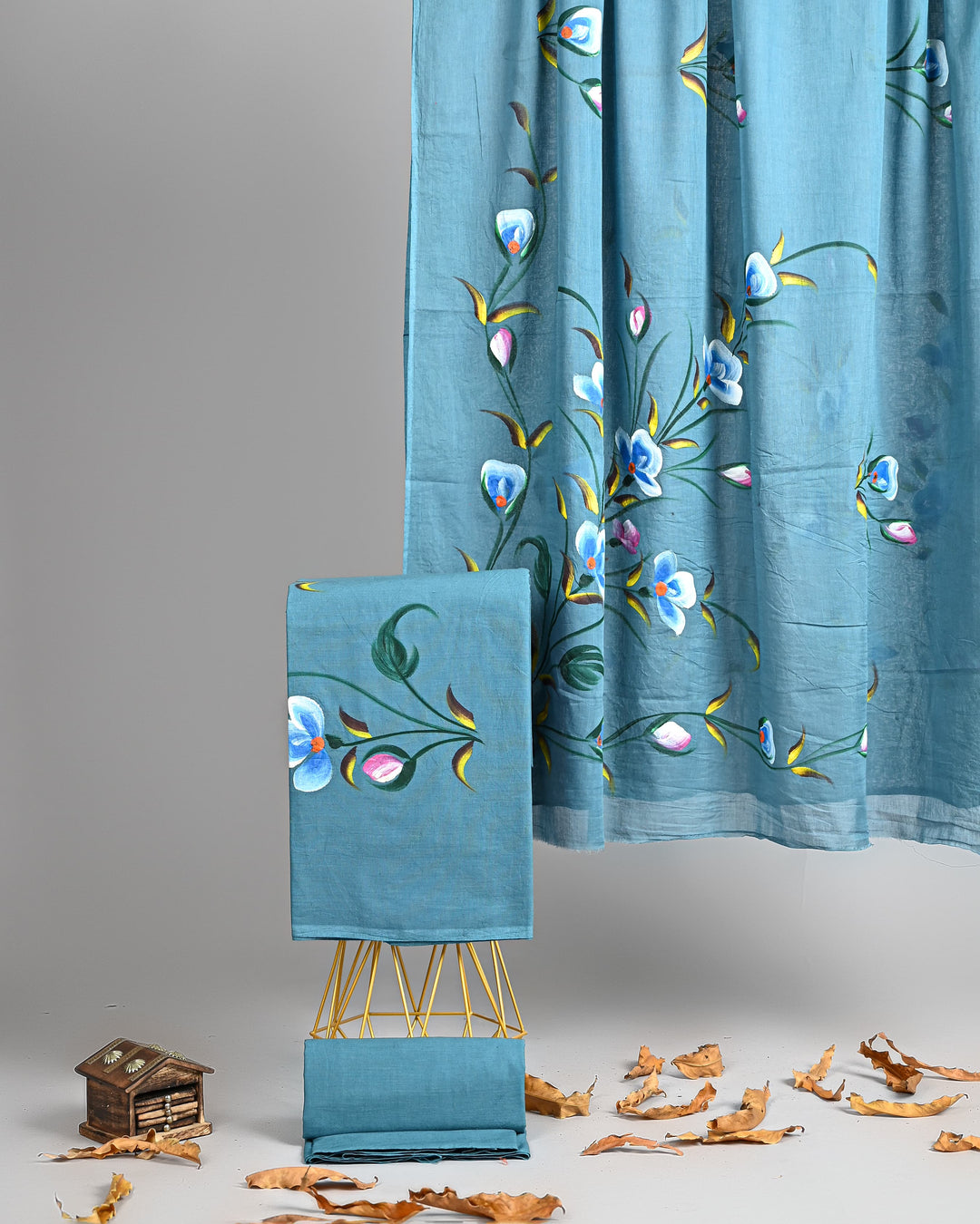 Pure Cotton Hand Block Printed Unstitched Suit Set With Cotton Dupatta .