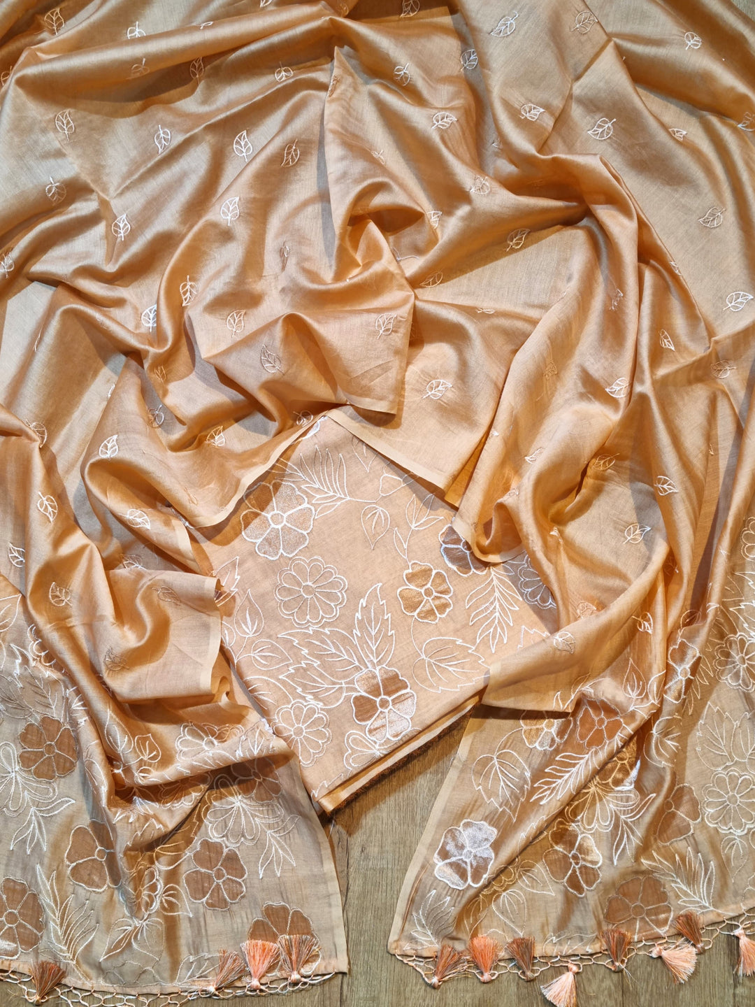 Pure Banarasi Chanderi Silk Unstitched SUit with Applique Work