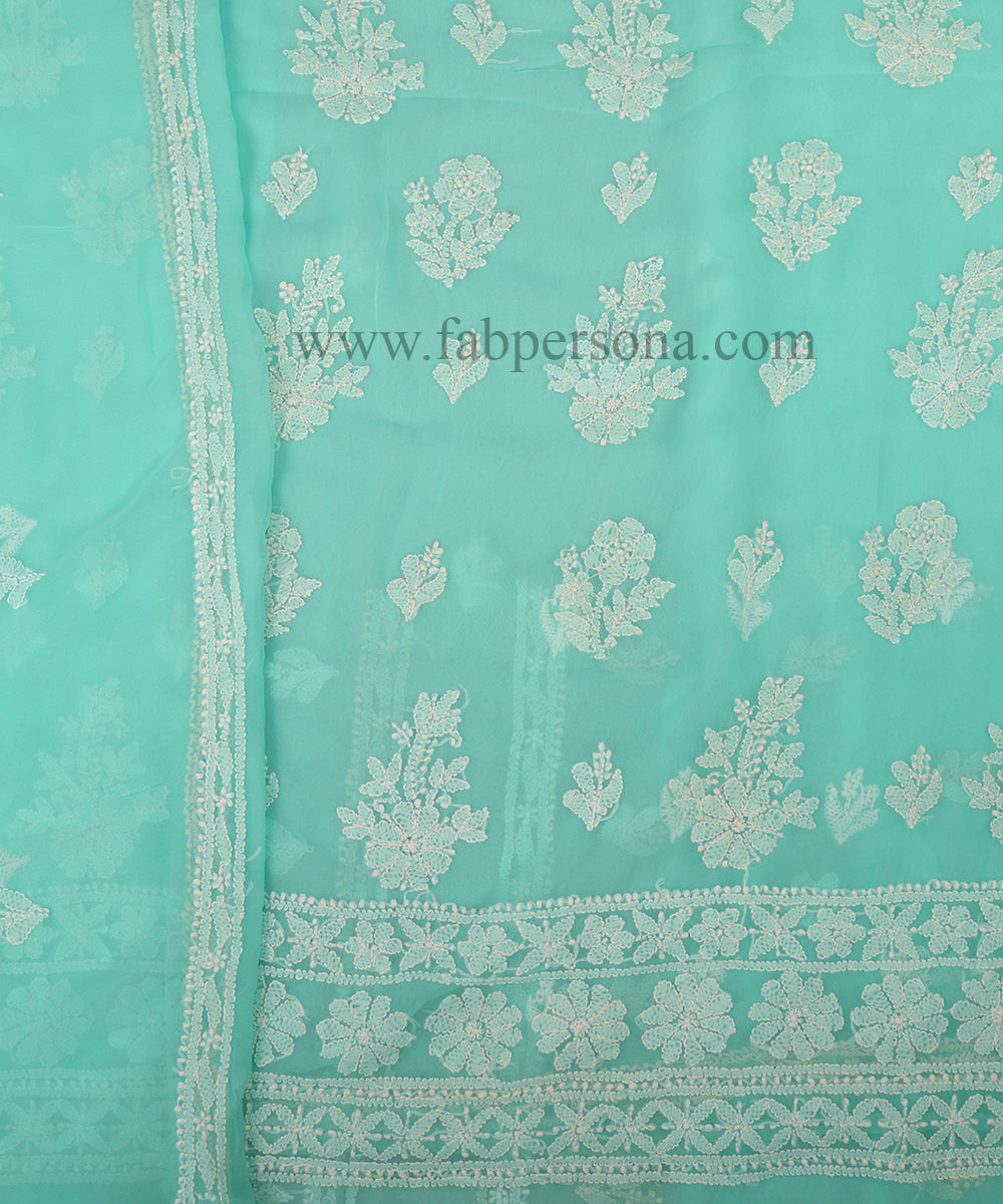 Pure Chiffon Georgette Chikankari Hand Embroidery Unstitched Suit.