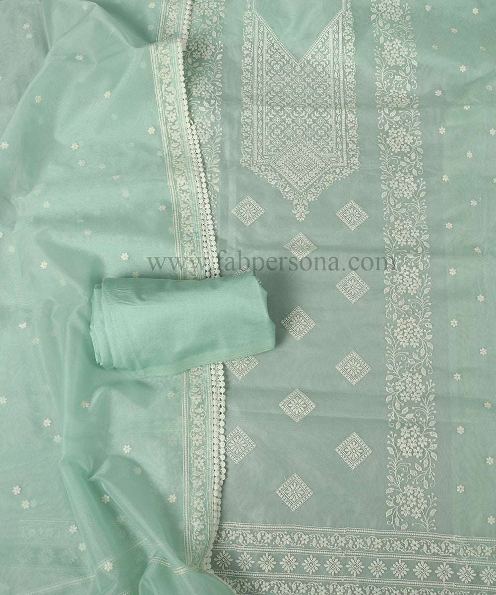 Pure Banarasi Organza Silk Embroidery Unstitched Suit With Organza Embroidery Dupatta.