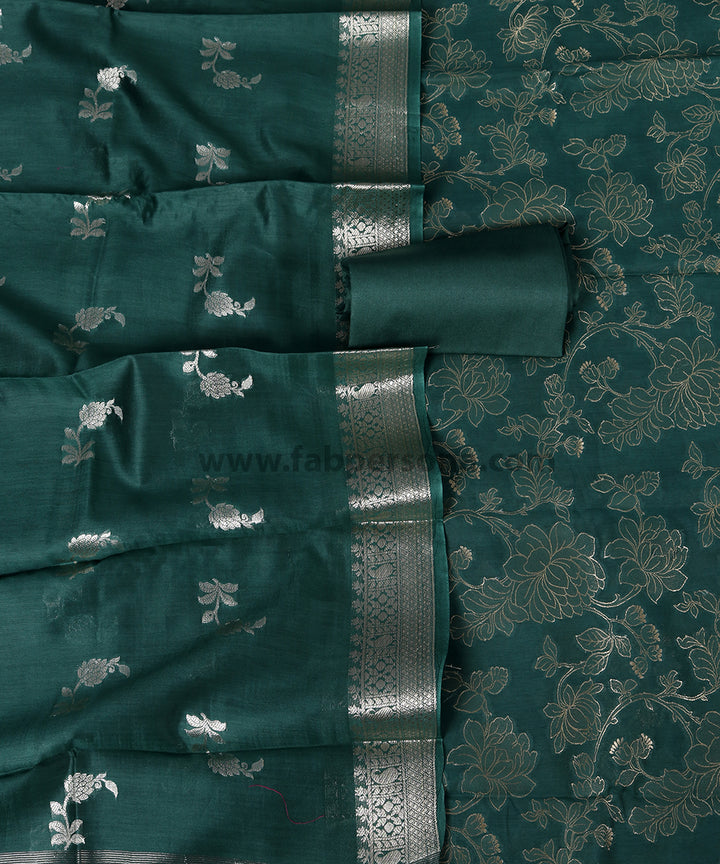 Pure Banarsi Silk Chanderi Light Zari Weaved Unstitched Suit With Banarsi Silk Buti Weaved Dupatta.