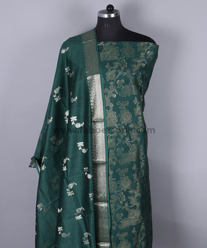 Pure Banarsi Silk Chanderi Light Zari Weaved Unstitched Suit With Banarsi Silk Buti Weaved Dupatta.