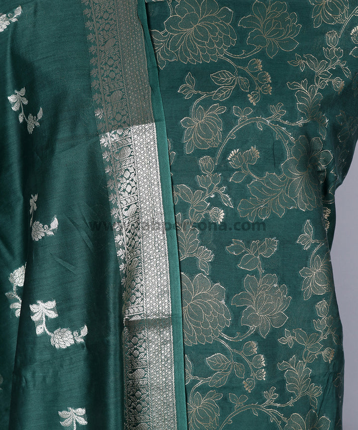 Pure Banarsi Silk Chanderi Light Zari Weaved Unstitched Suit With Banarsi Silk Buti Weaved Dupatta.