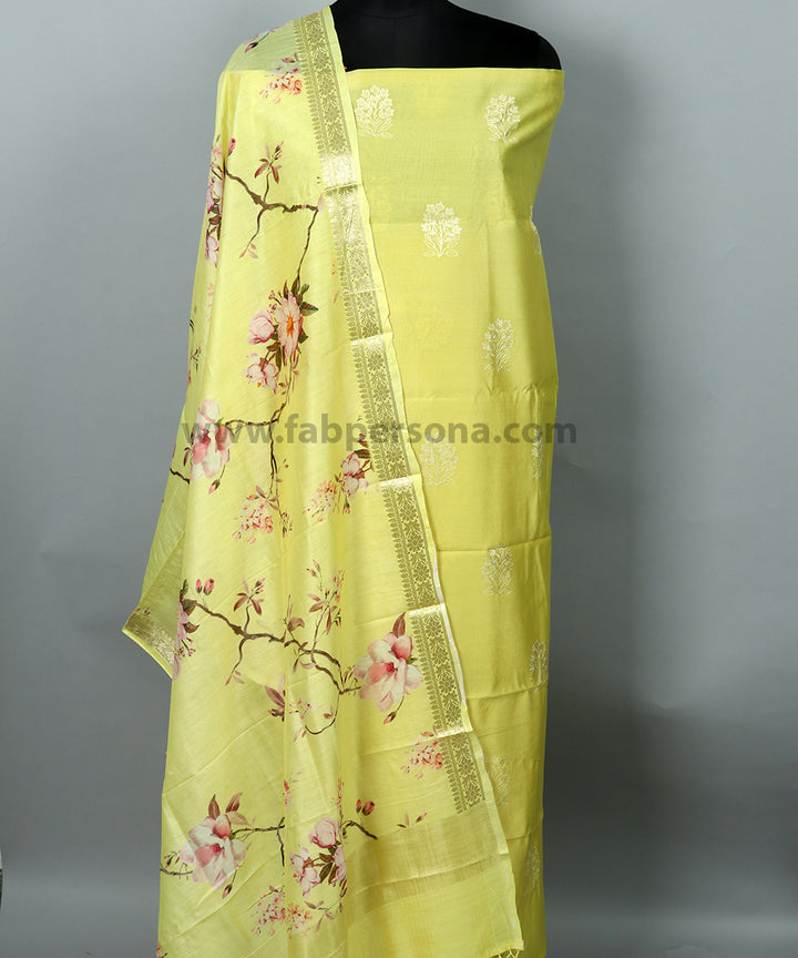 Pure Banarasi Chanderi Silk Resham Work Unstitched Suit With Digital Print Dupatta.