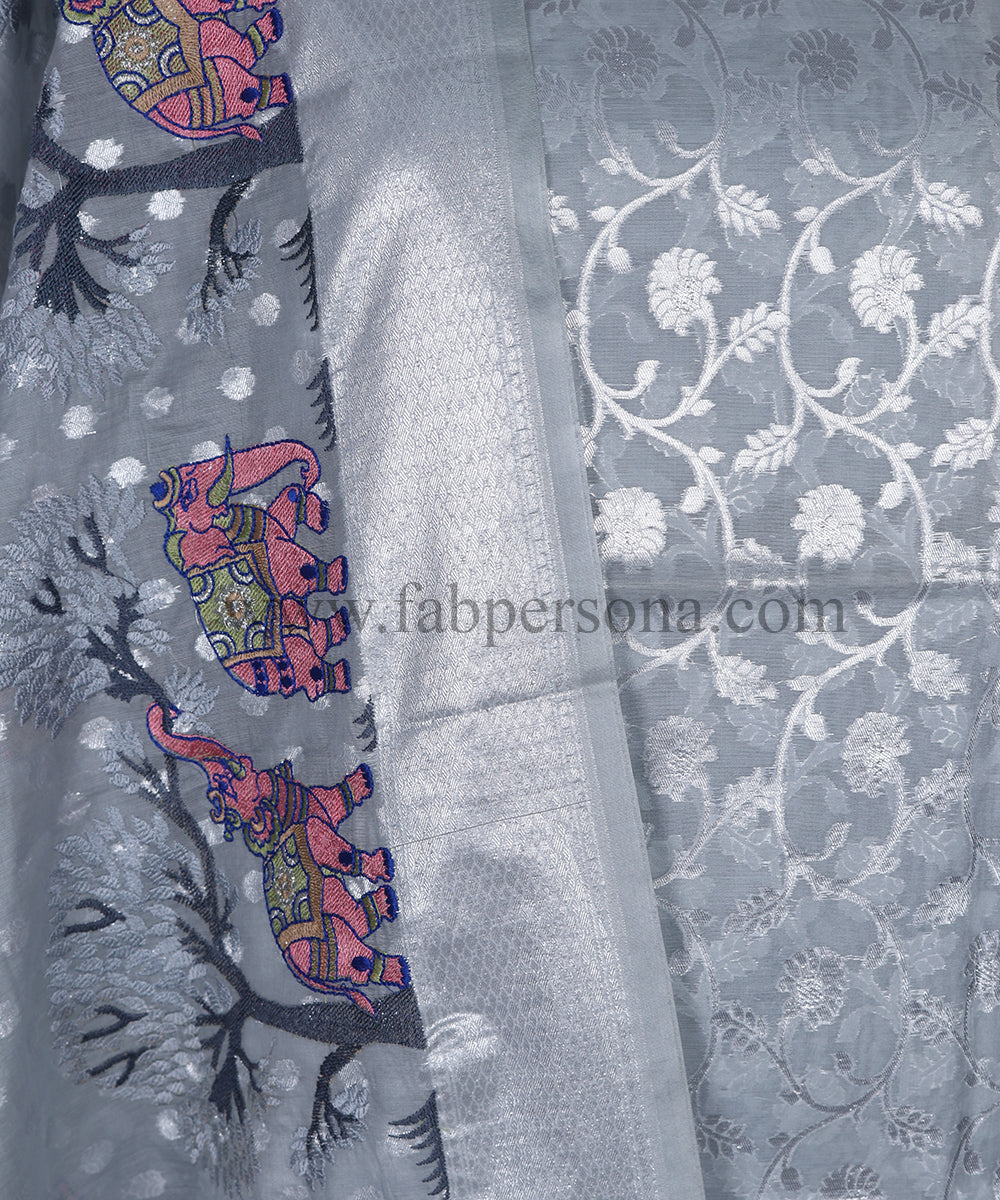 Pure Chanderi Banarasi Lorex Unstitched Suit With Lorex Tilfi Embroider Dupatta.