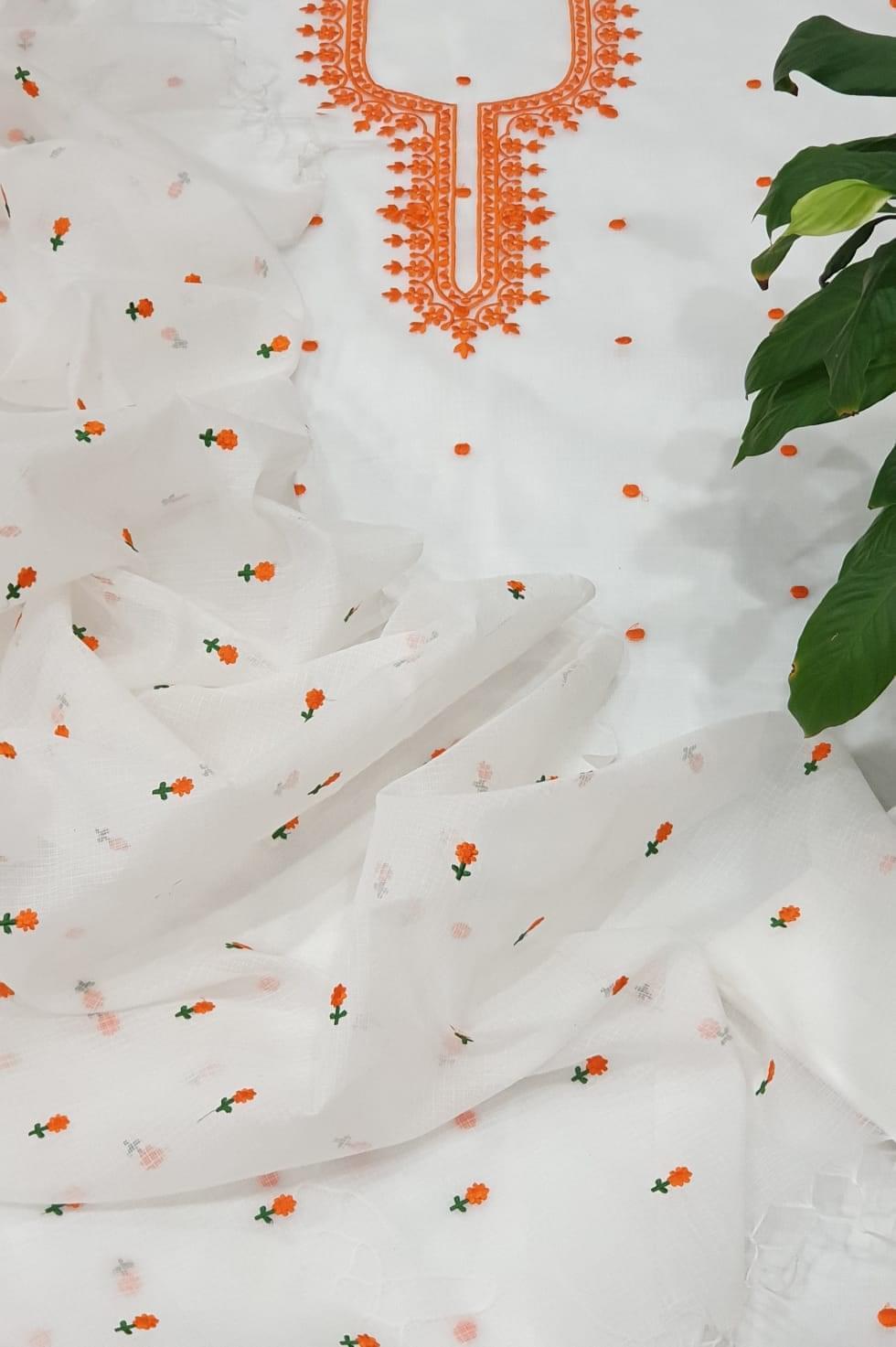 White Color Kota Doria Salwar Suit with Embroidery work