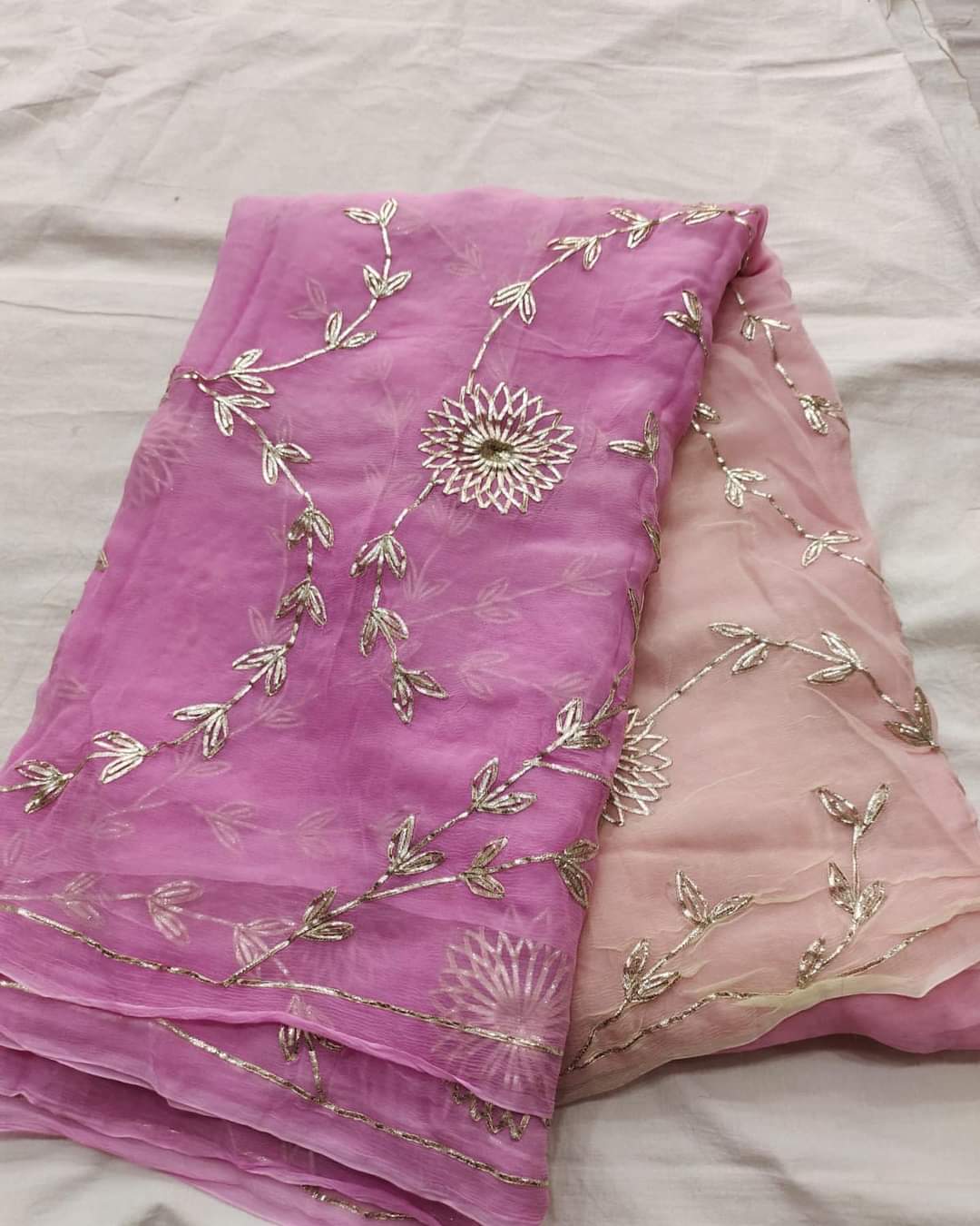 Pure Dimond Chiffon Saree With Gota Patti Jaal Work With Running Blouse