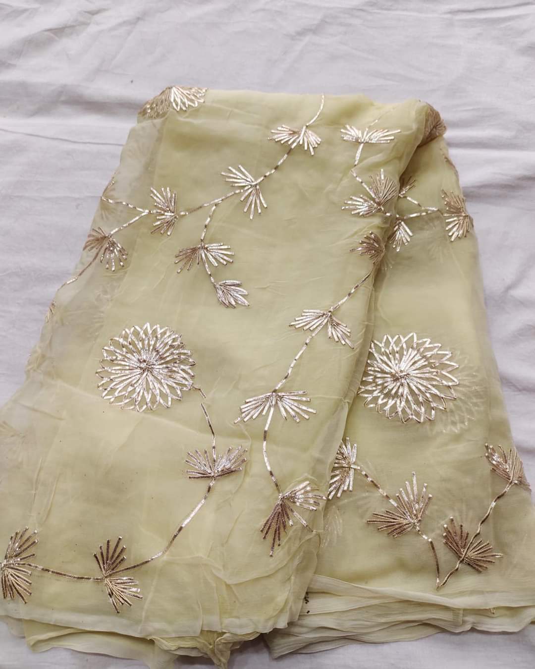 Pure Diamond Chiffon Saree With Gota Patti Jaal Work With Running Blouse