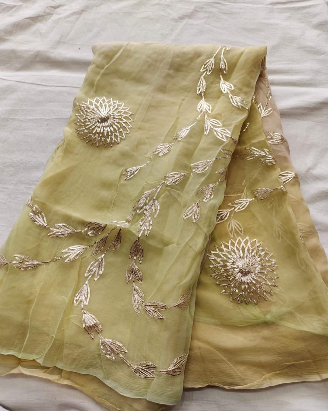 Pure Diamond Chiffon Saree With Gota Patti Jaal Work With Running Blouse