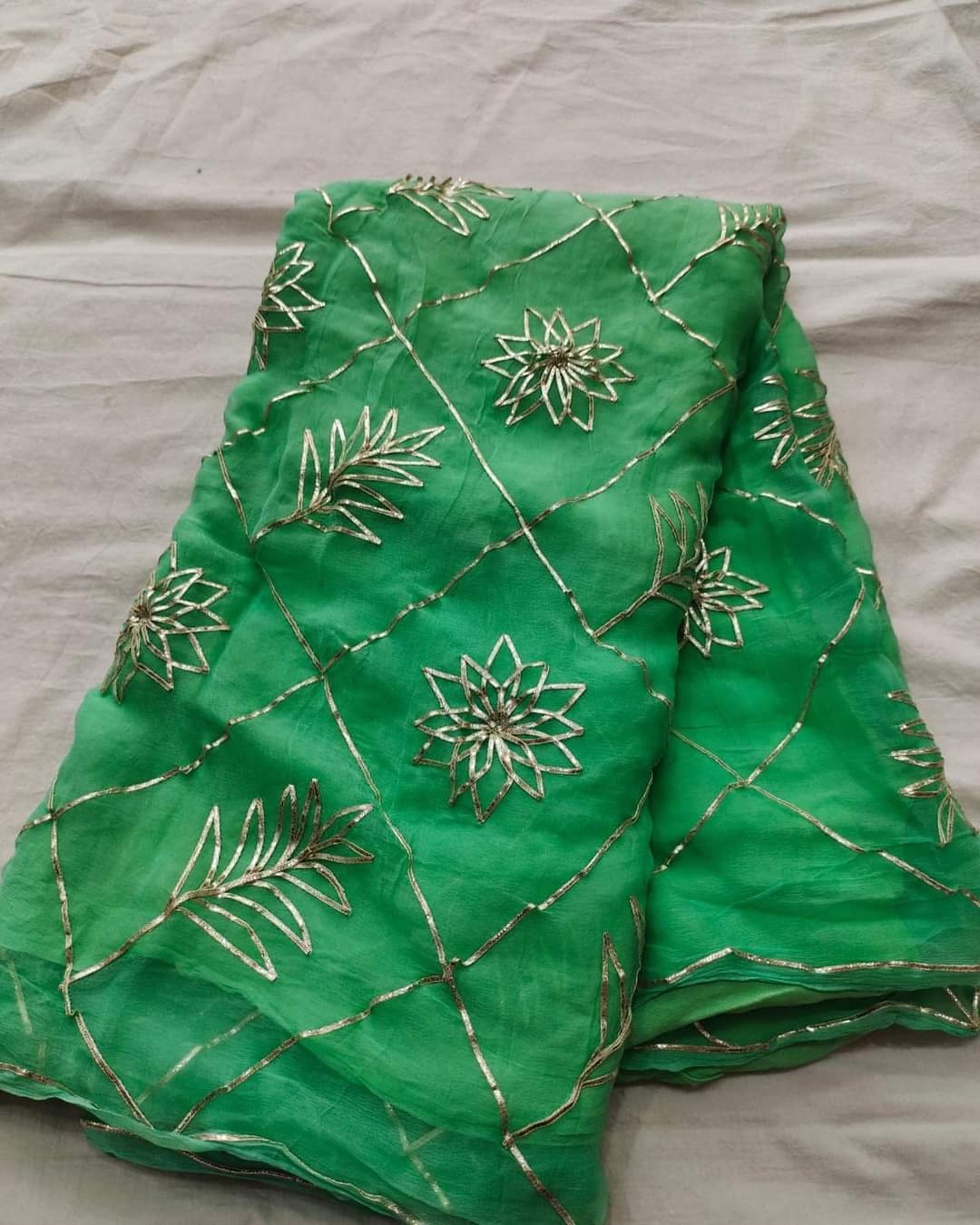Pure Diamond Chiffon Saree With Gota Patti Jaal Work With Running Blouse