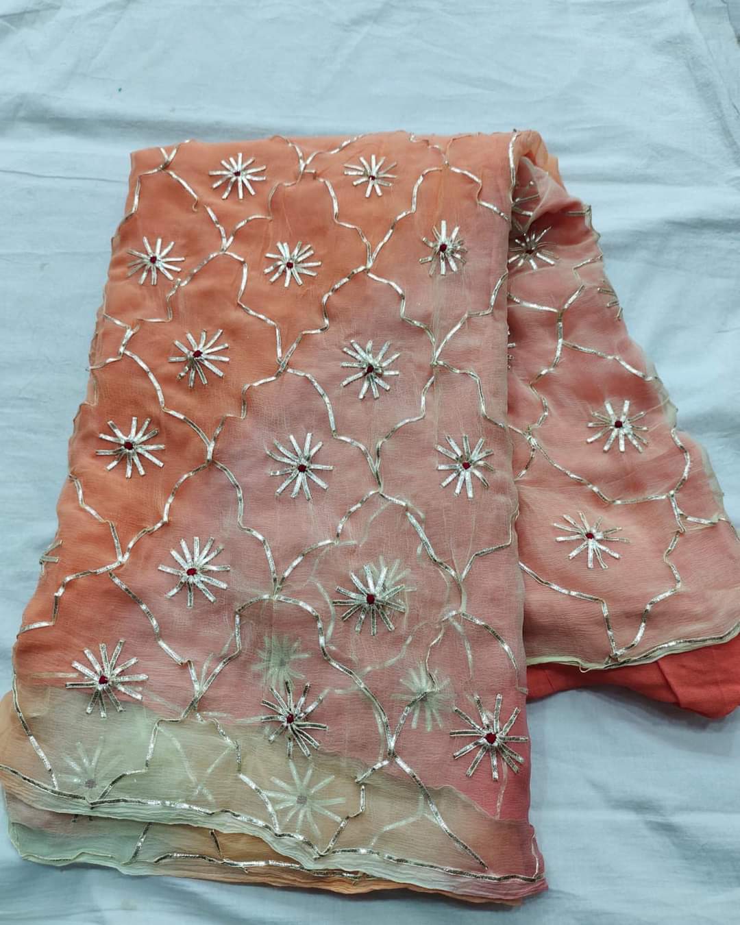 Pure Diamond Chiffon Saree With Gota Patti Jaal Work With Running Blouse