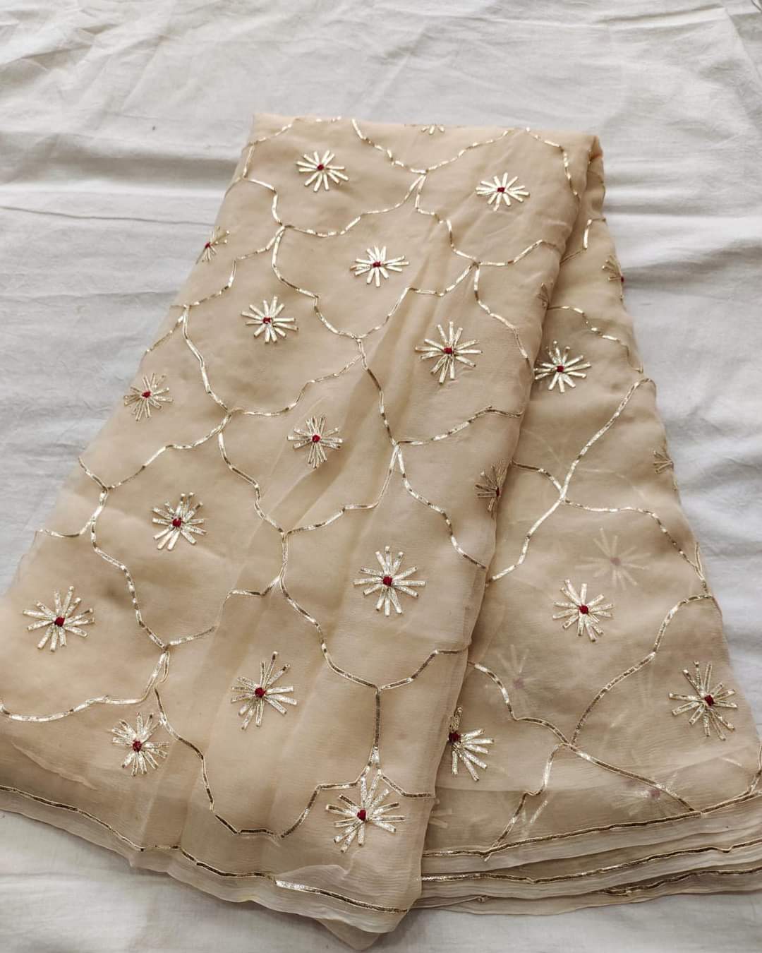 Pure Diamond Chiffon Saree With Gota Patti Jaal Work With Running Blouse