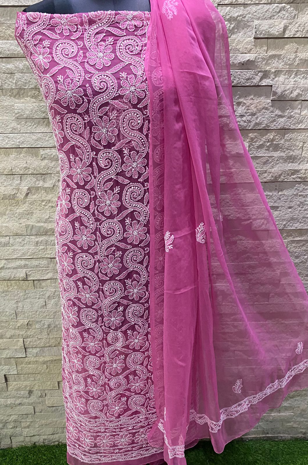 Pure Chiffon Georgette Chikankari Hand Embroidery Unstitched Suit. fab-persona Pure Chiffon Georgette Chikankari Hand Embroidery Unstitched Suit. fab-persona