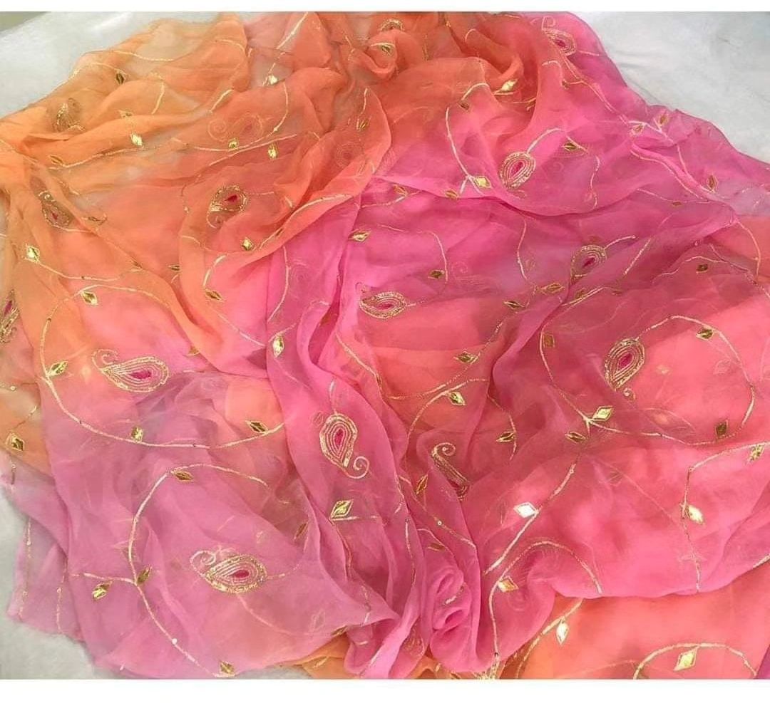 HANDCRAFTED ZARI AND GOTA EMBROIDERY WORK JAAL CHIFFON SAREE