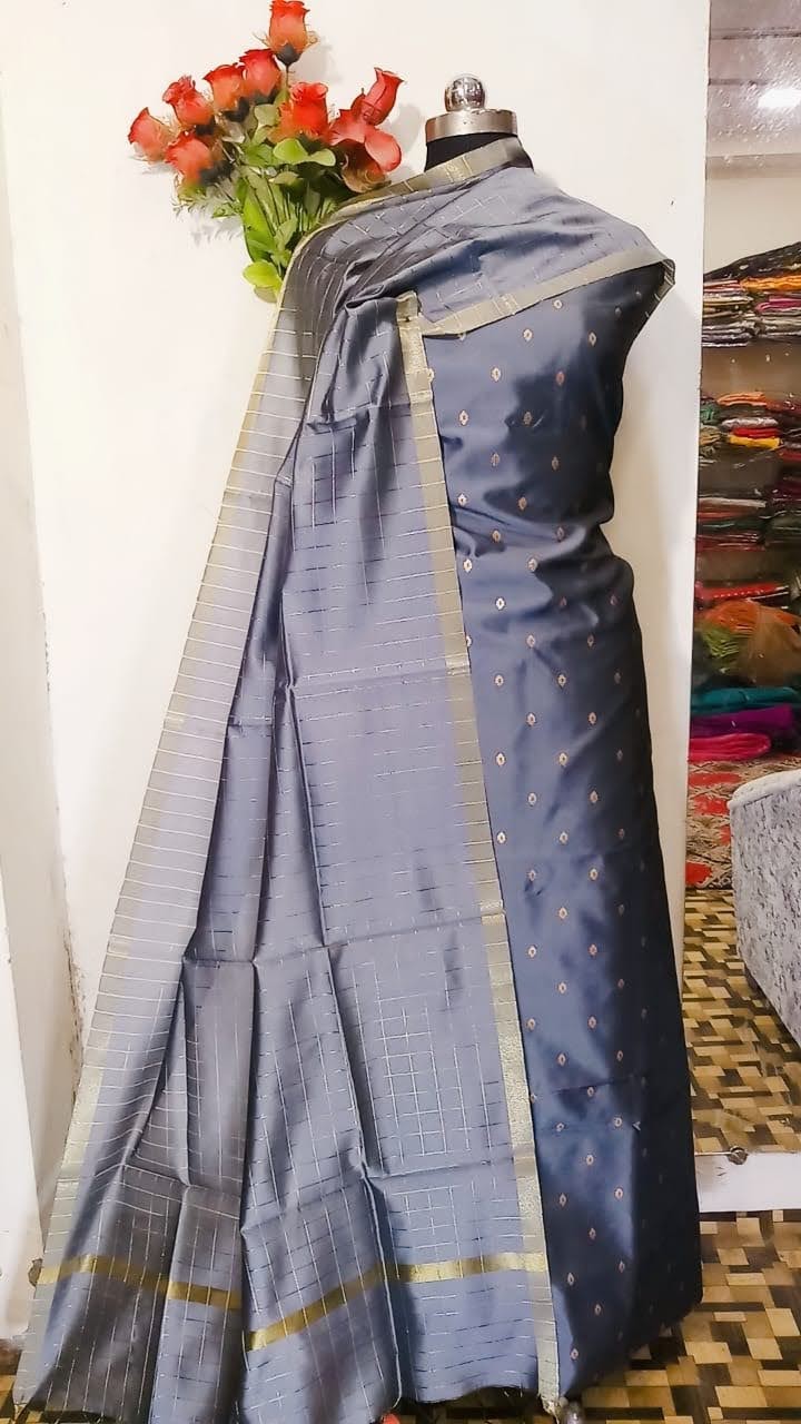 Red Banarasi silk Printed Unstitched Salwar Suit Material main image 1