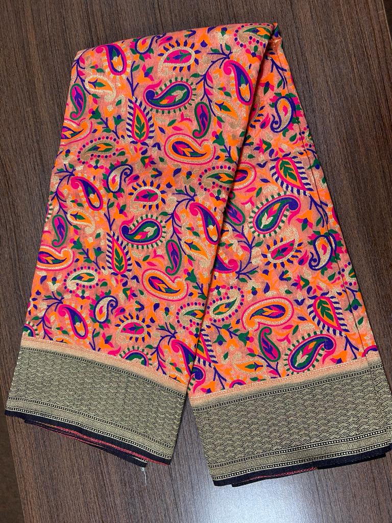 Pink color Banarasi Handloom Silk Multi Meena Zari Work Saree