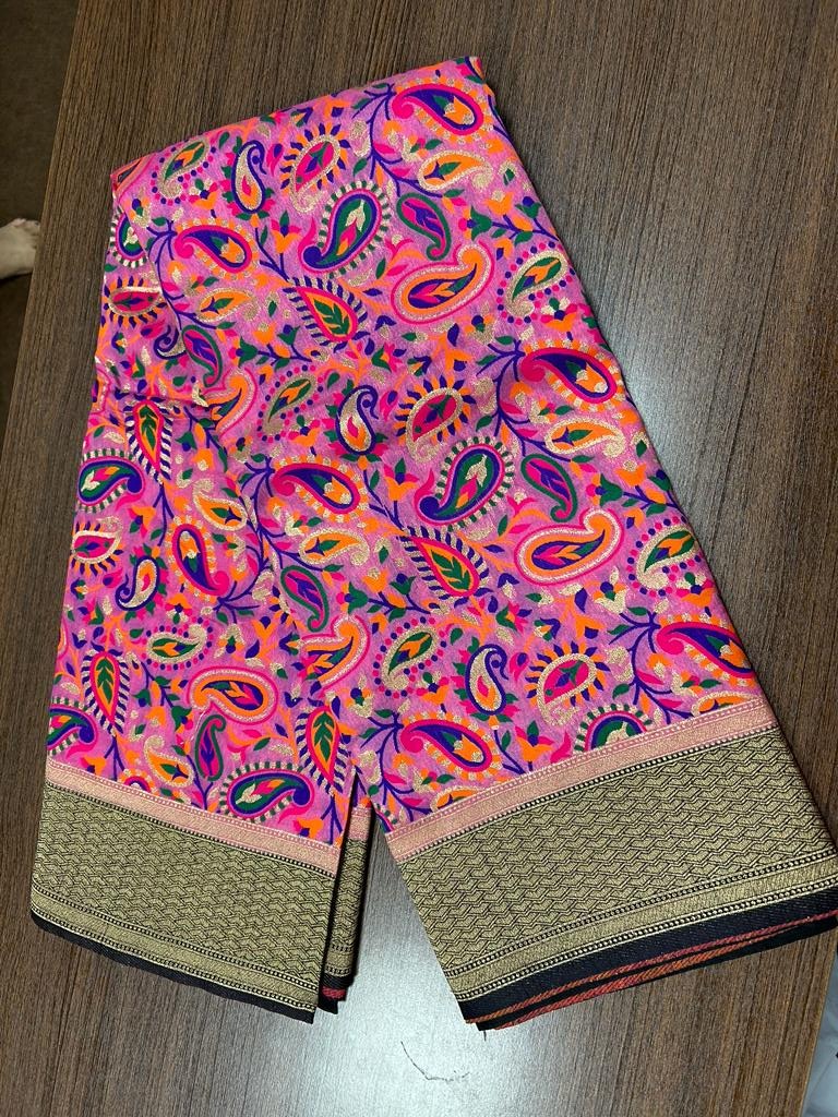 Pink color Banarasi Handloom Silk Multi Meena Zari Work Saree