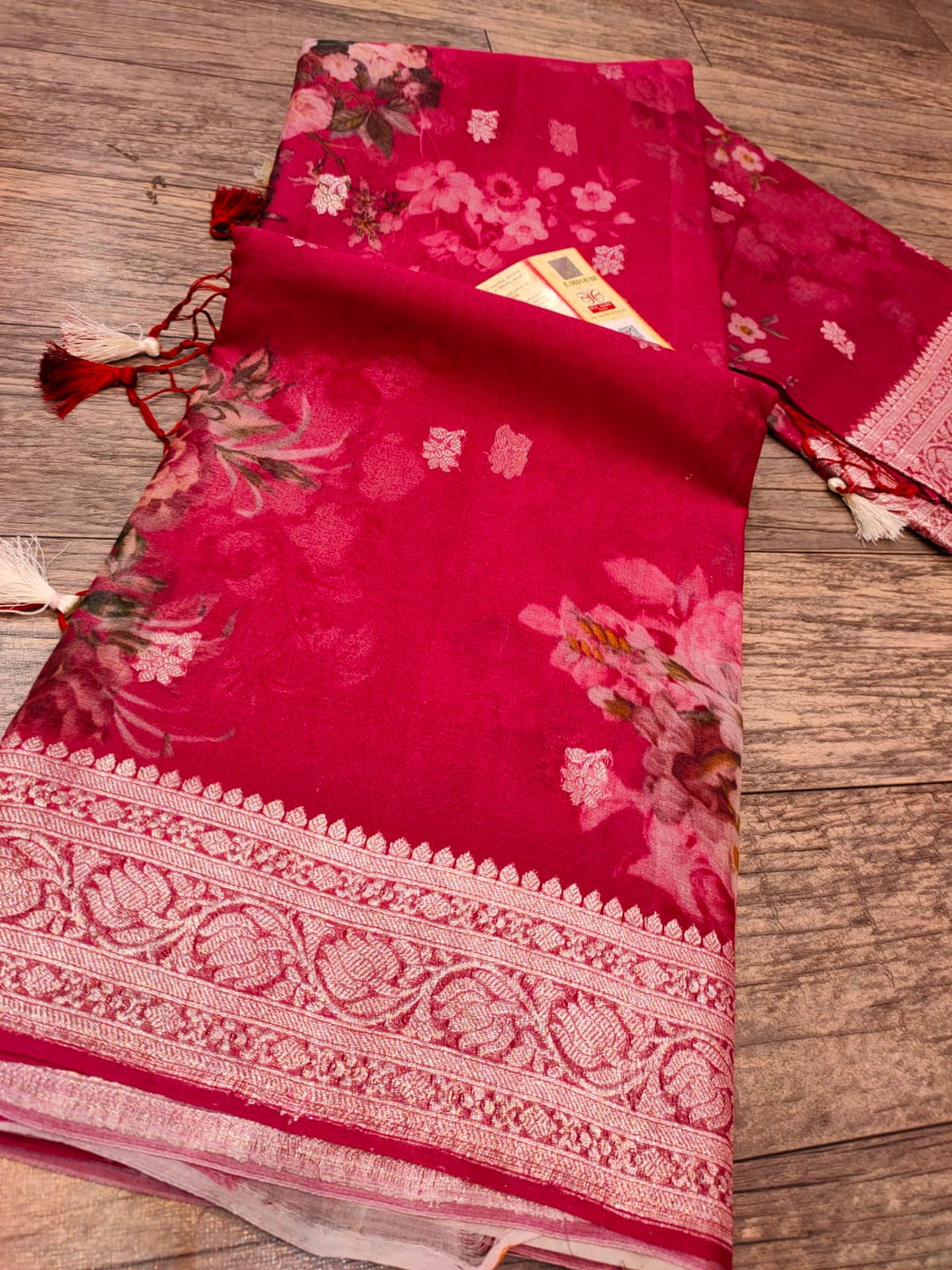 Pure Khaddi Georgette Digital Print Saree With Silk Mark Certificate ( length- 6.3 meter )