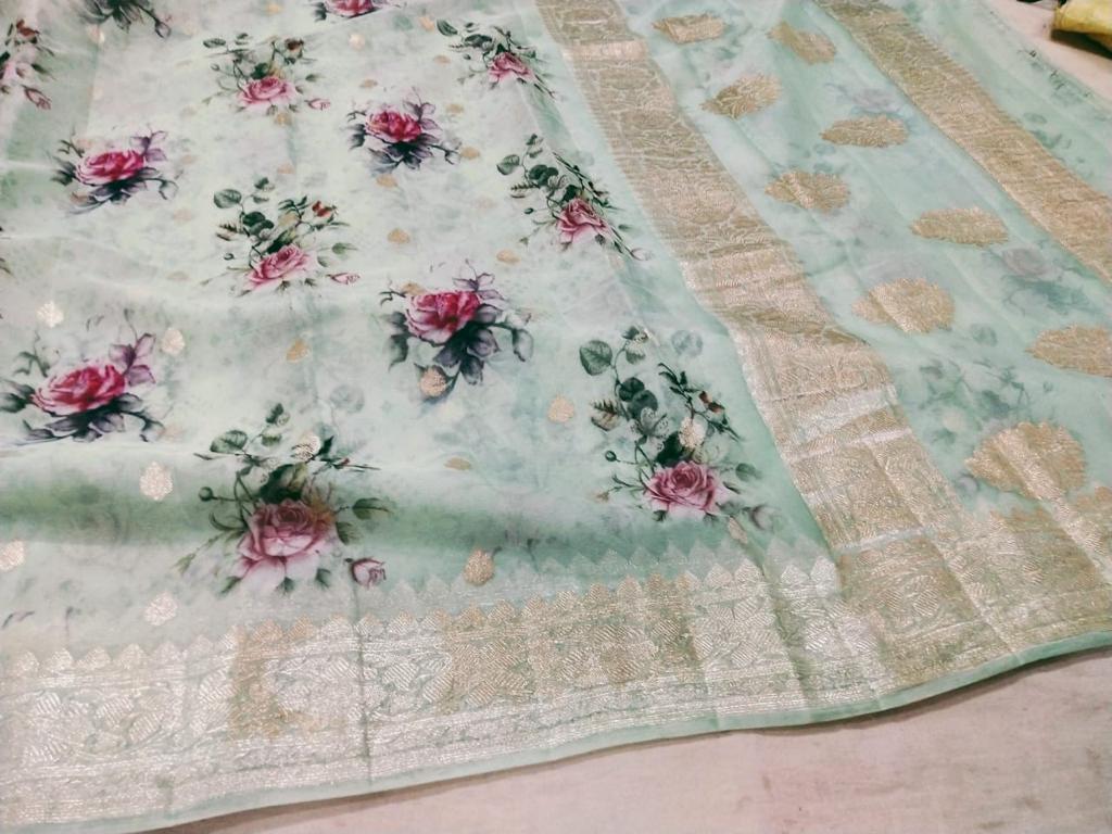 Pure Khaddi Georgette Digital Print Saree With Silk Mark Certificate ( length- 6.3 meter )
