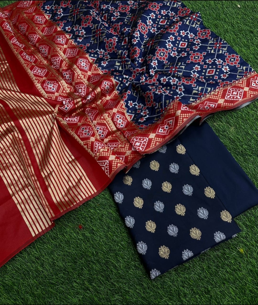 katan silk dress material Katan Silk Printed Suit Piece Olive Green Color with Bottom and Dupatta Handcrafted-Indiehaat Indiehaat.com