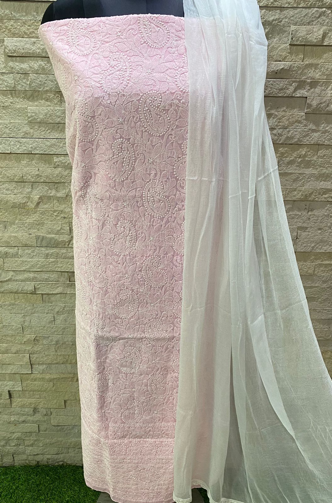 Pure cotton chikankari work unstitched suit with chiffon dupatta – fab-persona