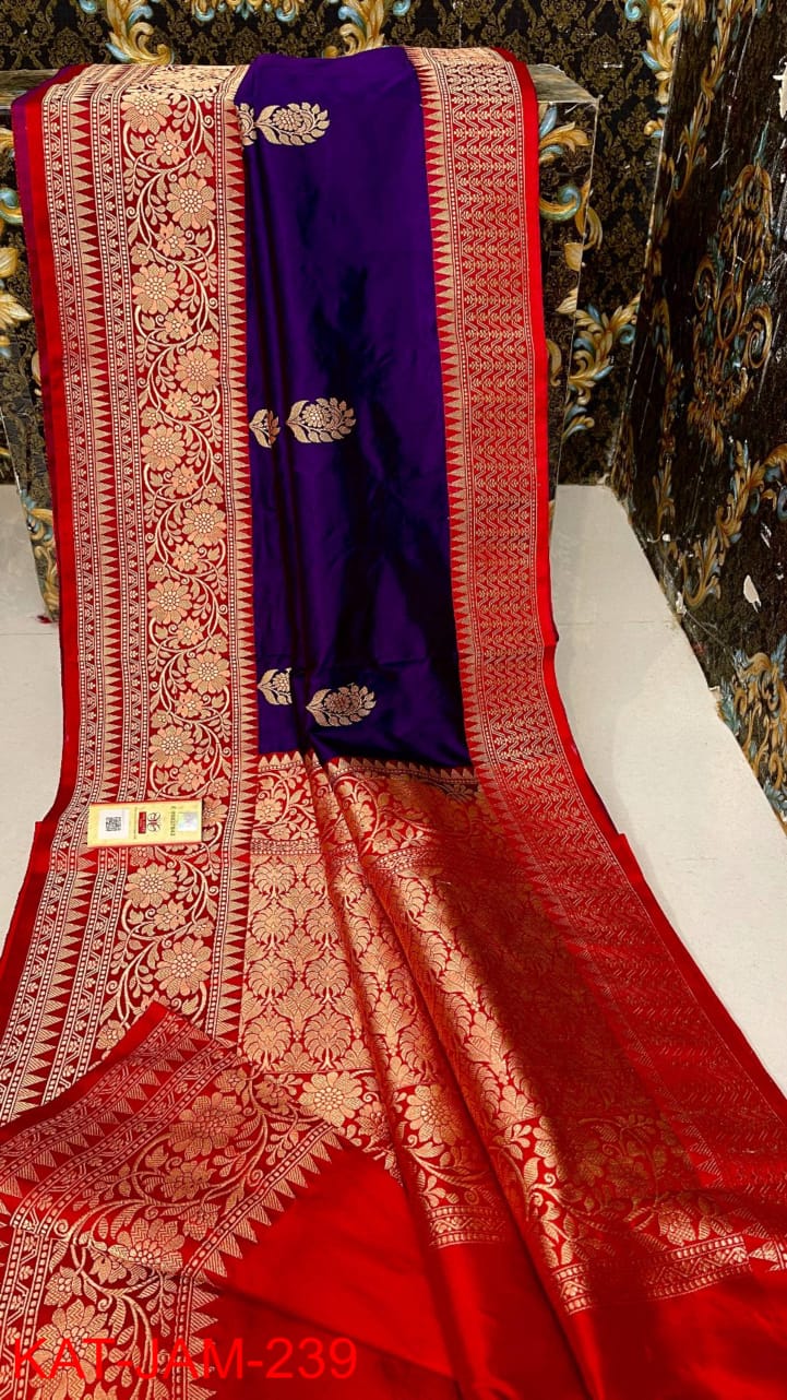 Pure Banarasi Handloom Katan Silk Antique Zari Saree With Blouse.