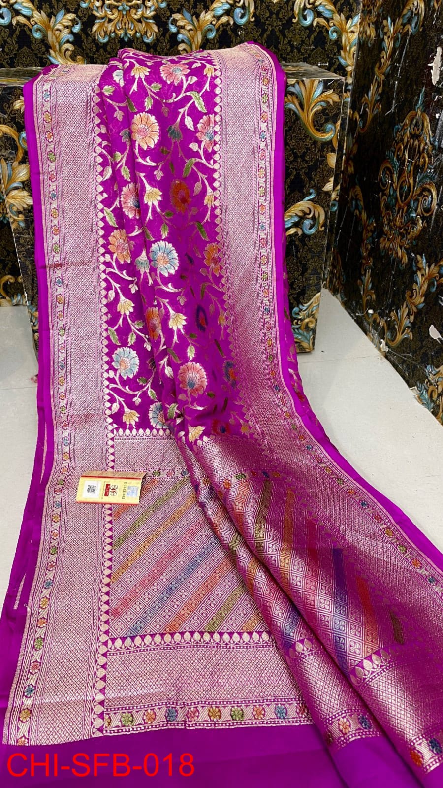 Pure Banarasi Handloom Khaddi Georgette Silk Saree With Beautiful water Zari Work