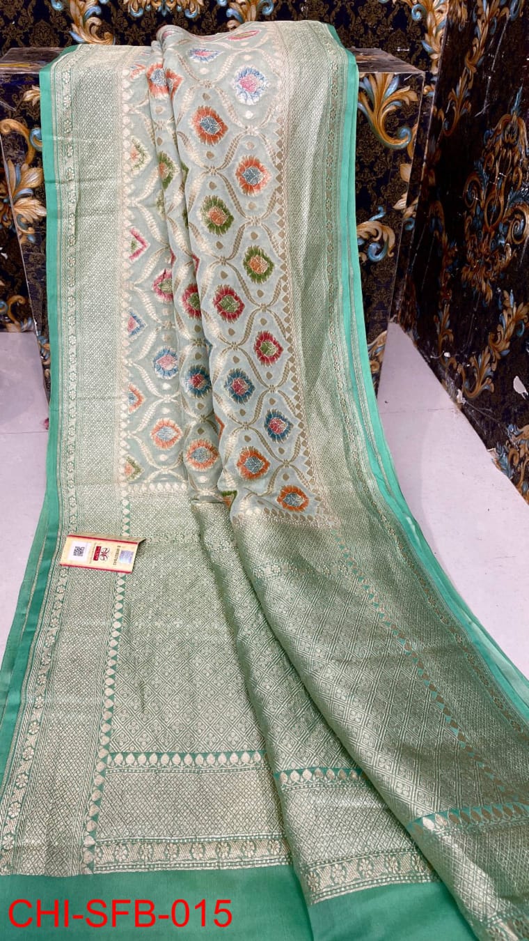 Pure Banarasi Handloom Khaddi Georgette Silk Saree With Beautiful water Zari Work