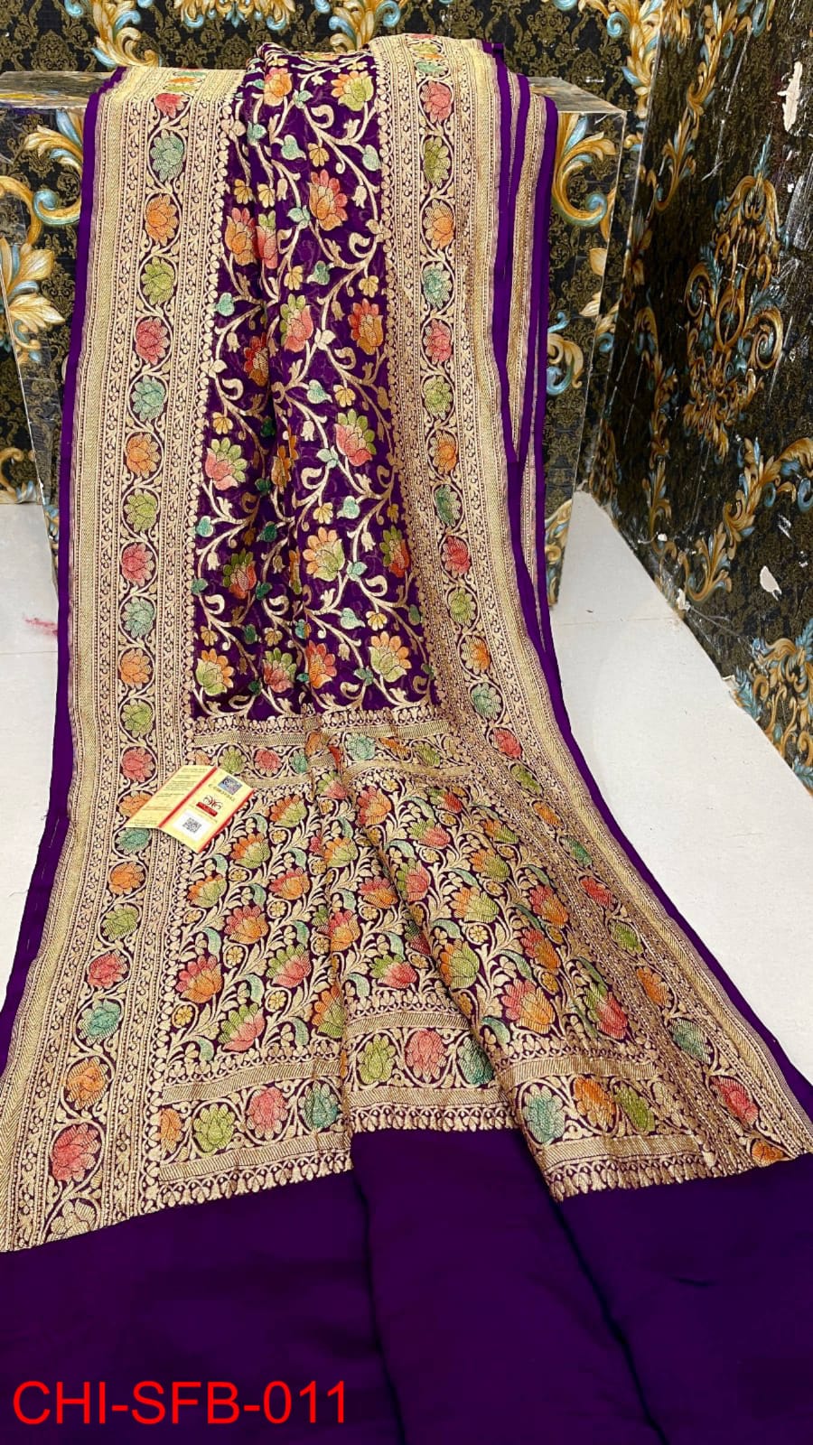 Pure Banarasi Handloom Khaddi Georgette Silk Saree With Beautiful water Zari Work