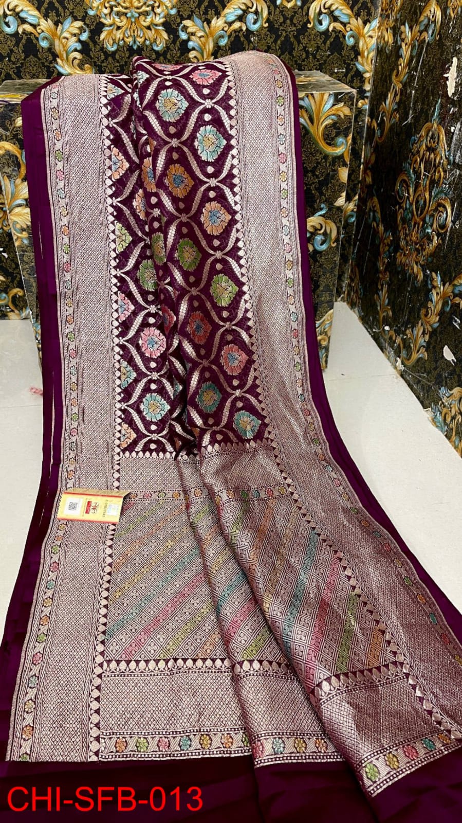 Pure Banarasi Handloom Khaddi Georgette Silk Saree With Beautiful water Zari Work