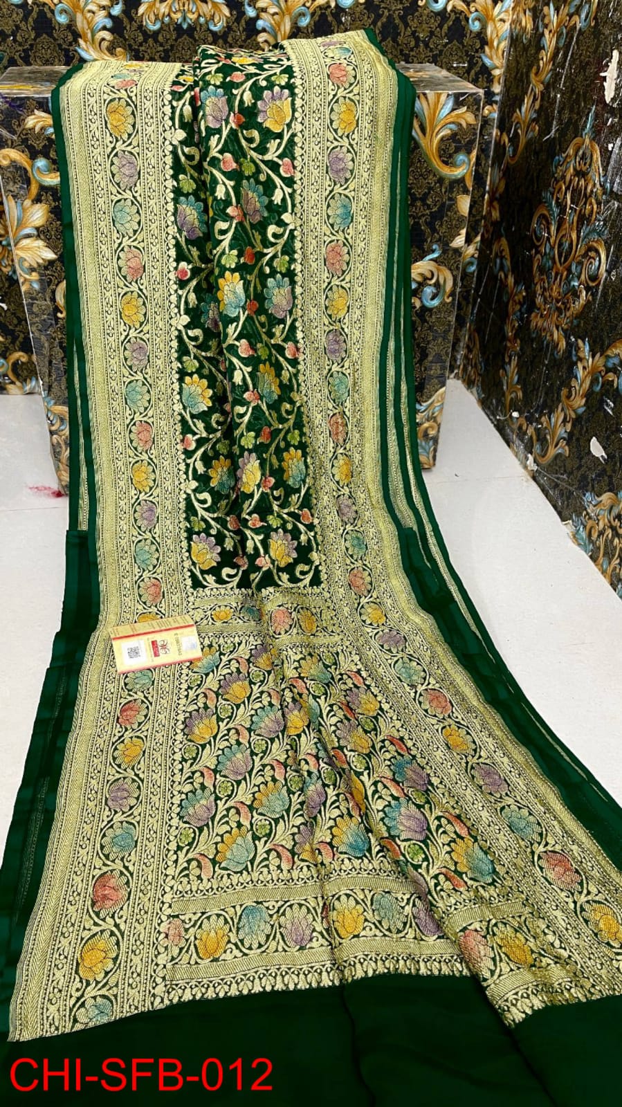 Pure Banarasi Handloom Khaddi Georgette Silk Saree With Beautiful water Zari Work